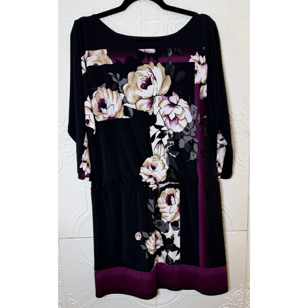 White House Black Market Drop Waist Dress Blouson Stretch Sz L, Floral SKU 180